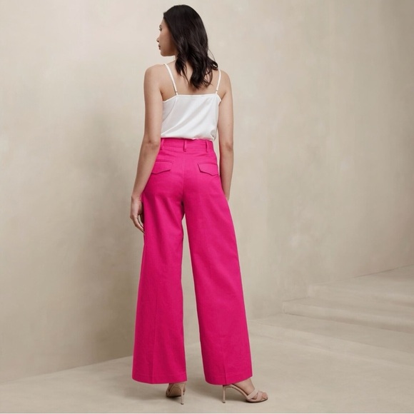 NWT Banana Republic LINEN-BLEND WIDE-LEG PLEATED TROUSER - Picture 2 of 5